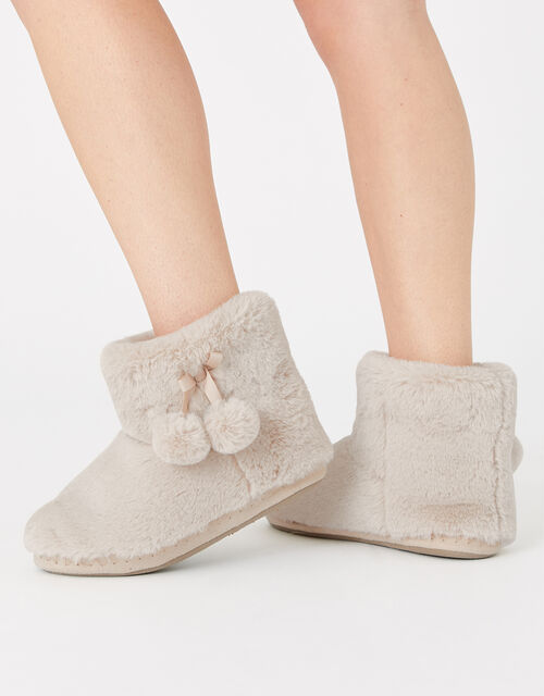 Fluffy PomPom Slipper Boots Cream Slippers Accessorize UK