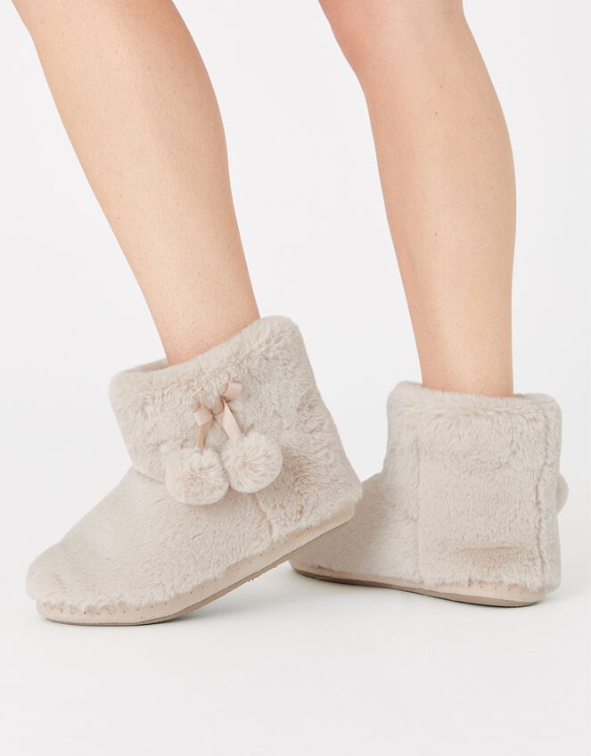 Fluffy Pom-Pom Slipper Boots, Cream (CREAM), large