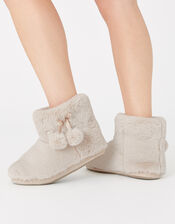 Fluffy Pom-Pom Slipper Boots, Cream (CREAM), large