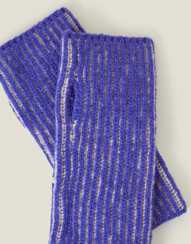 Rib Knit Fingerless Gloves, Blue (BLUE), large