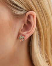Diamanté Clover Stud Earrings, , large