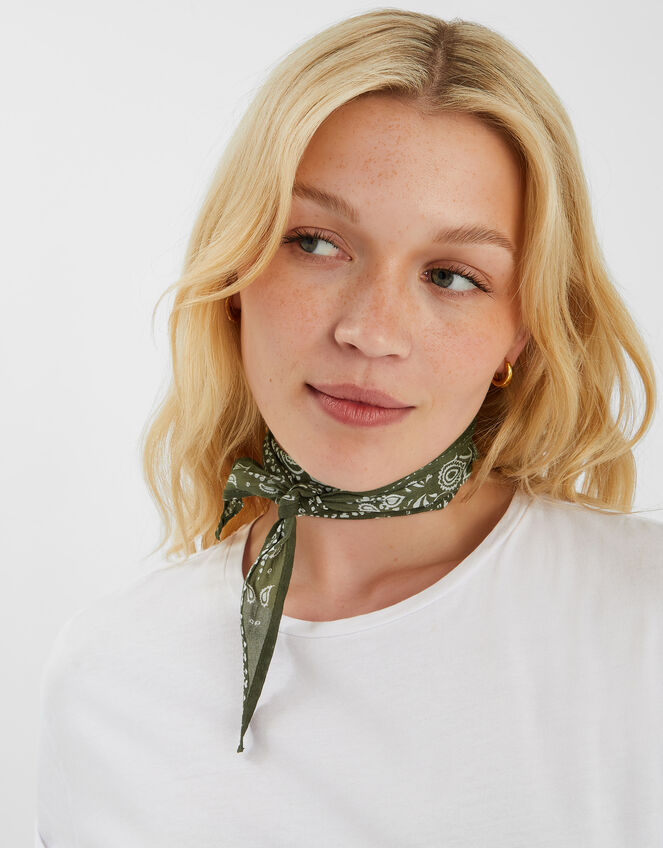 Bandana Neckerchief Scarf, Green (KHAKI), large