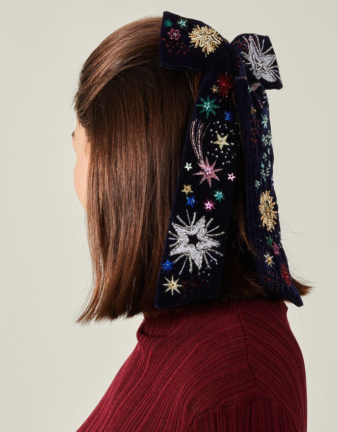 Star Embellished Bow Hair Clip, , large