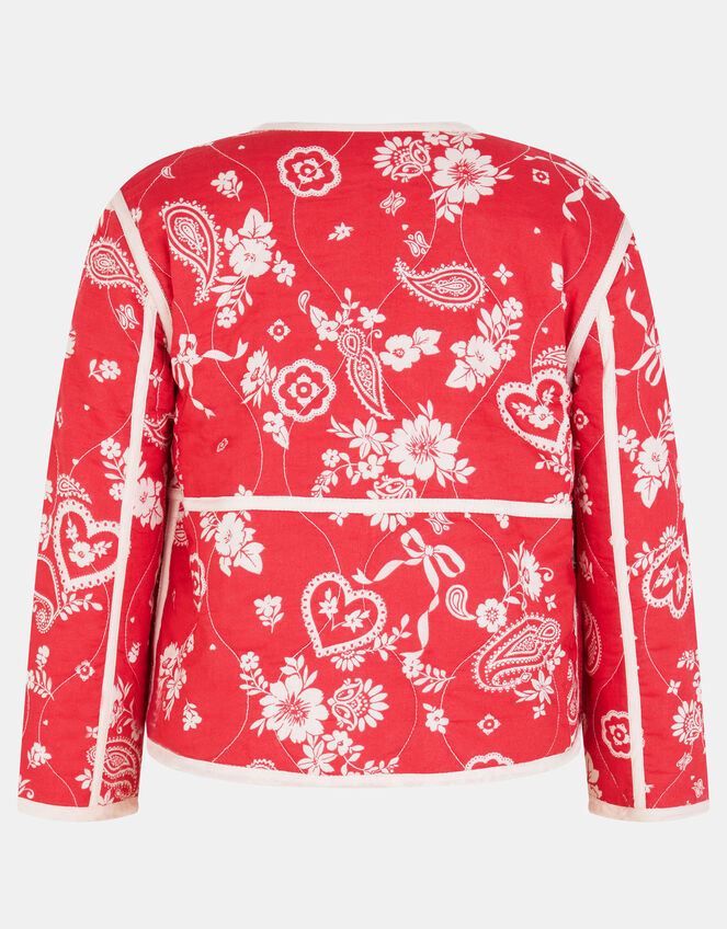 Girls Paisley Print Quilted Jacket, Red (RED), large