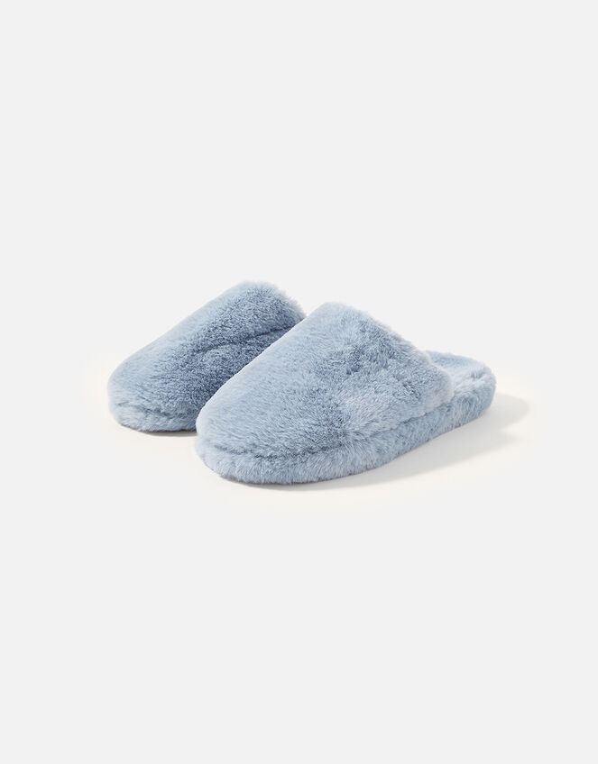 Faux Fur Capped Slippers, Blue (BLUE), large