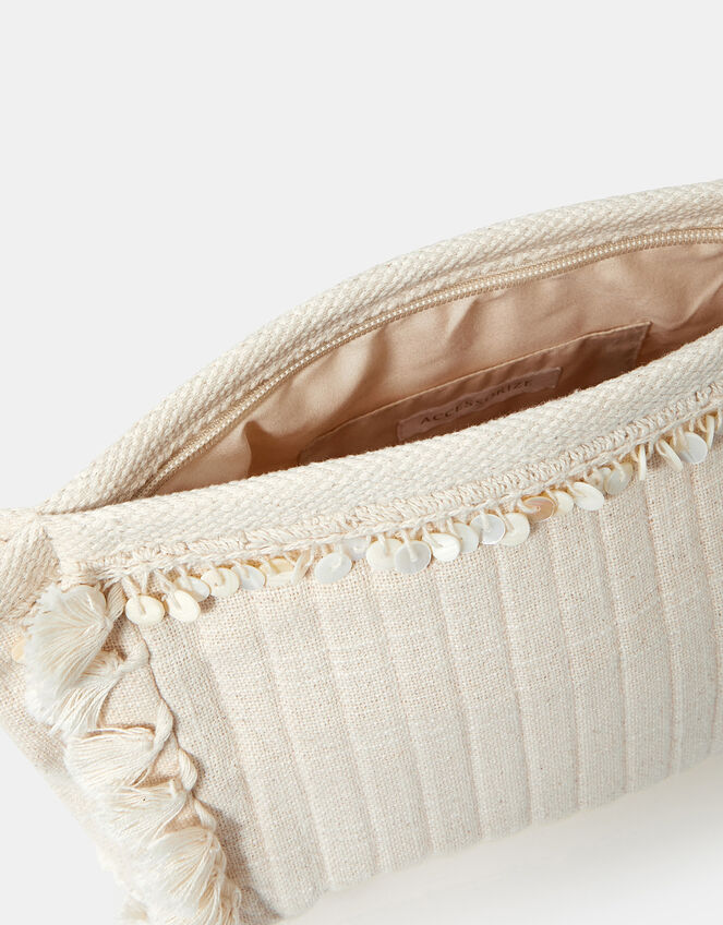 Shell & Tassel Embellished Make Up Bag, , large