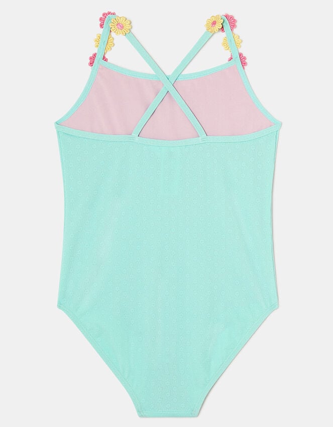 Girls Flower Strap Swimsuit , Blue (BLUE), large