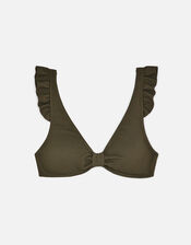 Textured Frill Bikini Top, Green (KHAKI), large