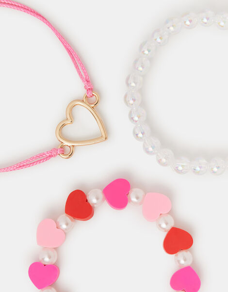 3-Pack Girls Heart Bead Bracelets, , large