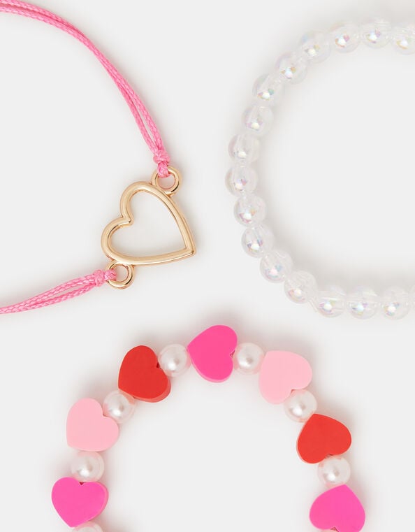 3-Pack Girls Heart Bead Bracelets, , large