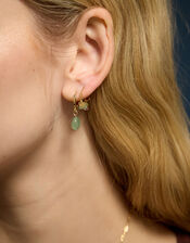 2-Pack 14ct Gold-Plated Aventurine Stone Hoop Earrings, , large