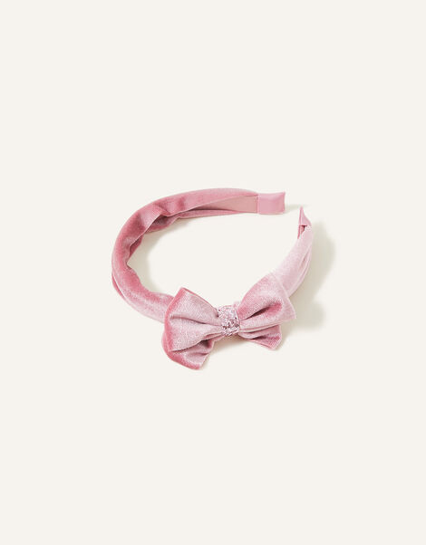Girls Velvet Bow Headband, Pink (PINK), large