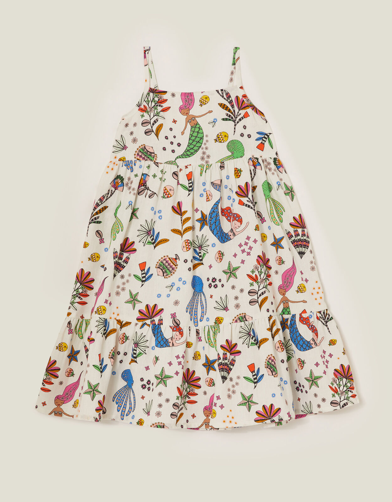 Girls Mermaid Print Dress White