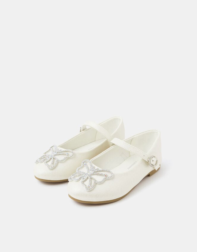 Girls Butterfly Ballet Flats, Cream (PEARL), large
