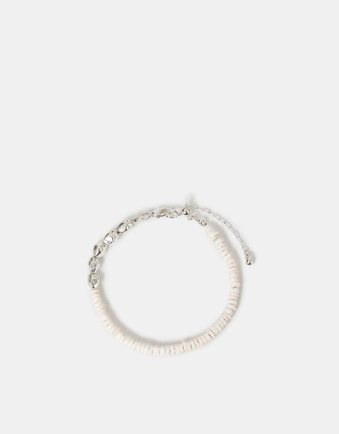 Sterling Silver-Plated Shell Beaded Bracelet, , large