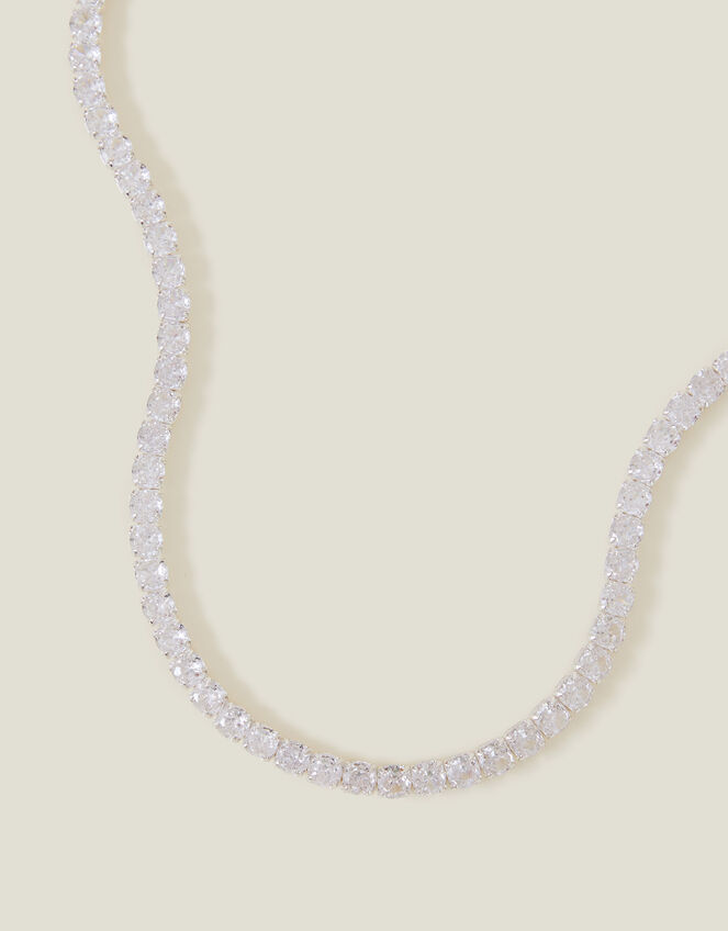 Sterling Silver-Plated Crystal Tennis Necklace, , large