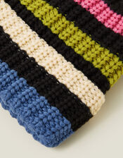 Colourful Stripe Knit Beanie Hat, , large
