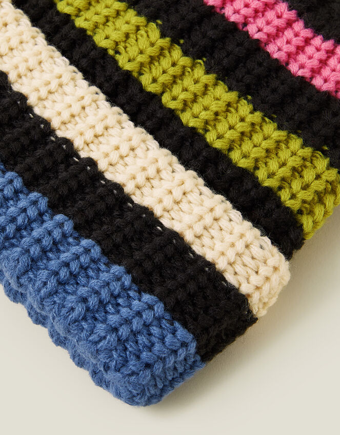 Colourful Stripe Knit Beanie Hat, , large