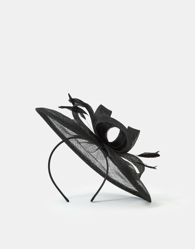 Bow Feather Disc Fascinator, Black (BLACK), large
