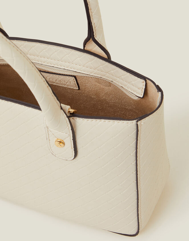 Mini Woven Faux Leather Handbag, Cream (CREAM), large