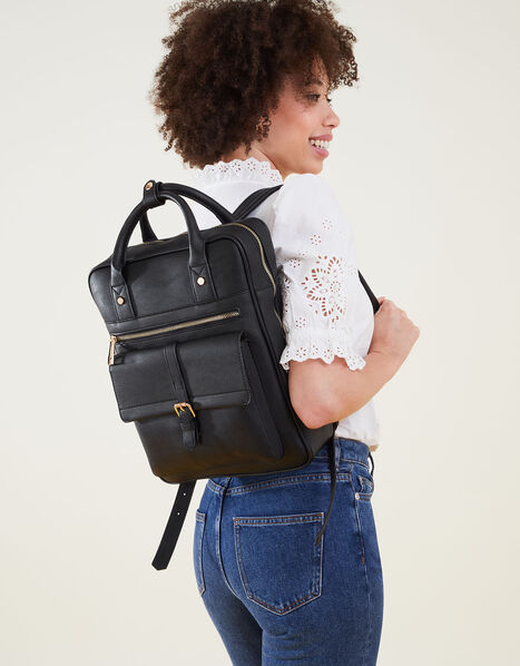 Large Handle Backpack Black, Black (BLACK), large