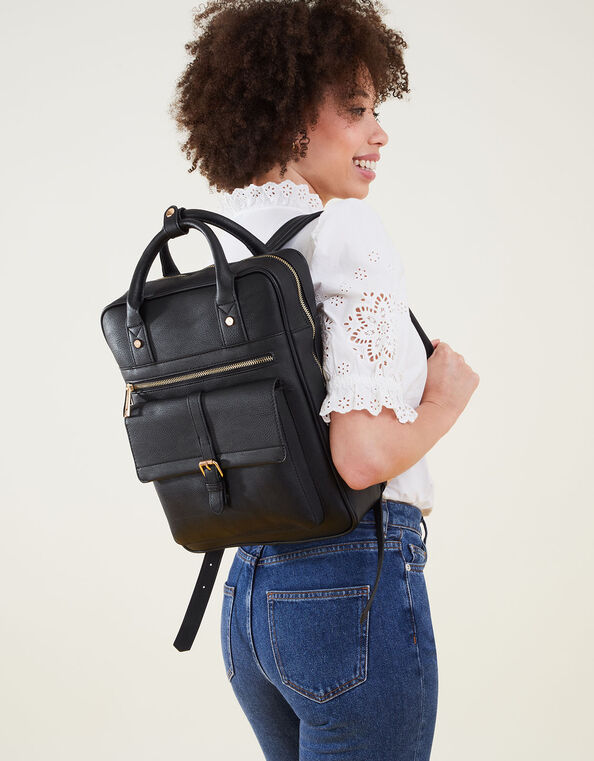 Double Handle Large Backpack Black, Black (BLACK), large