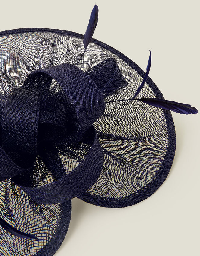 Penelope Sin Bow Fascinator, Blue (NAVY), large