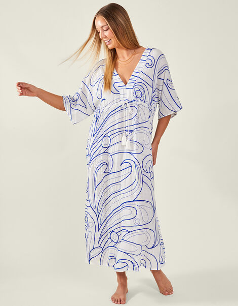 Embroidered Swirl Dress, White (WHITE), large