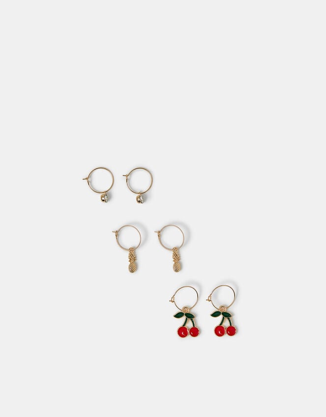 3-Pack Fruity Charm Hoop Earrings, , large