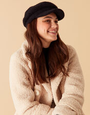 Fluffy Sparkle Baker Boy Hat, Black (BLACK), large