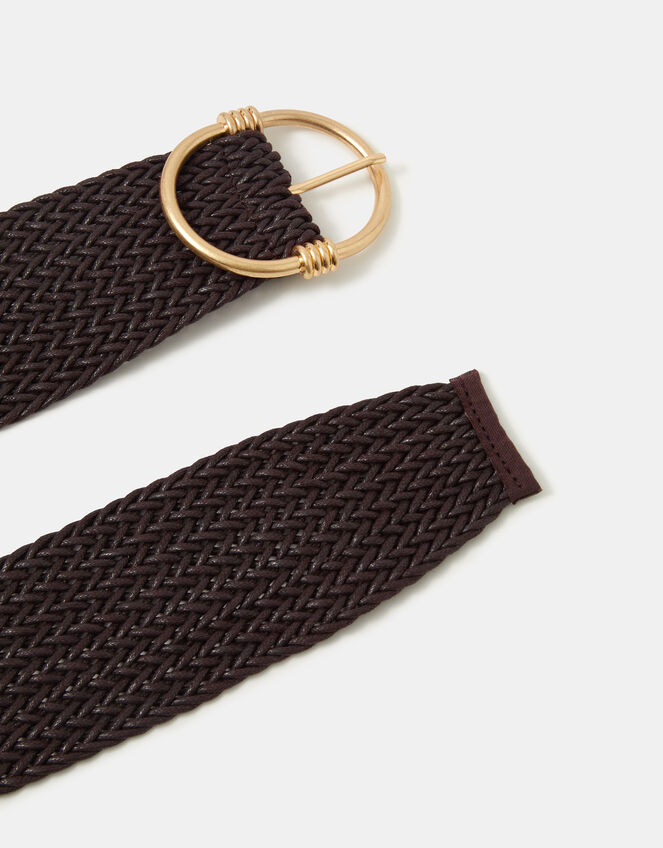 Wide Woven Belt, Brown (CHOCOLATE), large