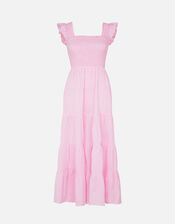 Ruffle Strap Gingham Tiered Dress, Pink (PINK), large