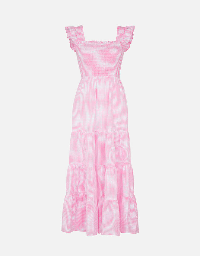 Ruffle Strap Gingham Tiered Dress, Pink (PINK), large