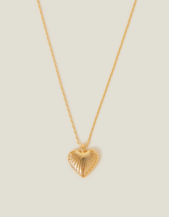 14ct Gold-Plated Ridge Heart Pendant Necklace, , large