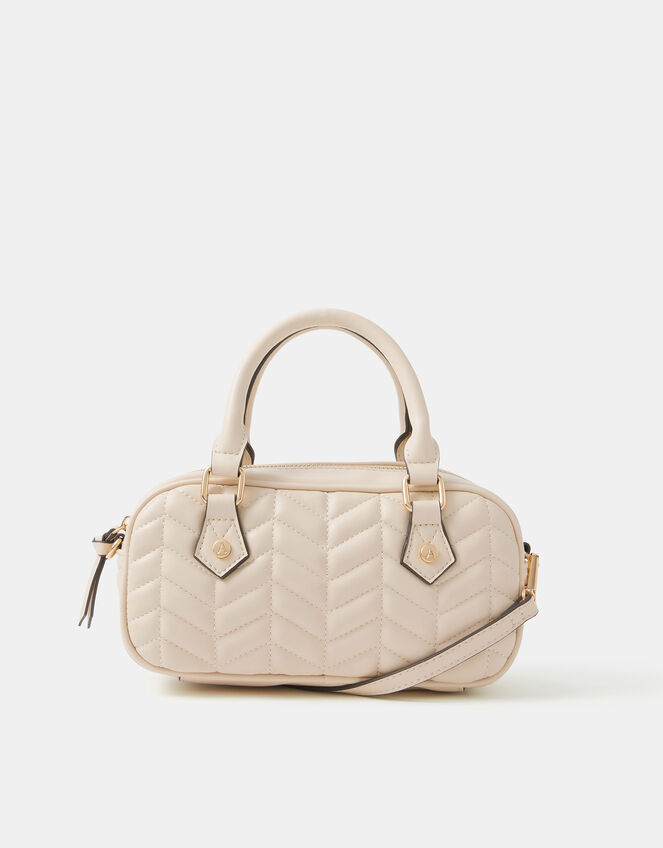 Chevron Quilted Crossbody Handbag, Cream (CREAM), large