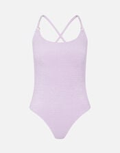 Crinkle Scoop Neck Swimsuit, Purple (LILAC), large