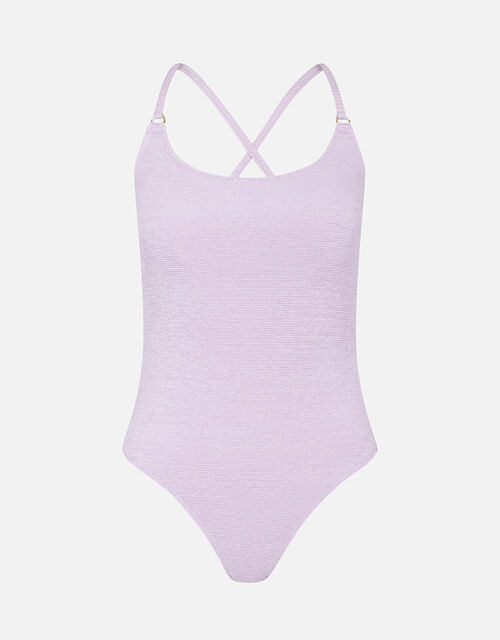 Crinkle Scoop Neck Swimsuit, Purple (LILAC), large