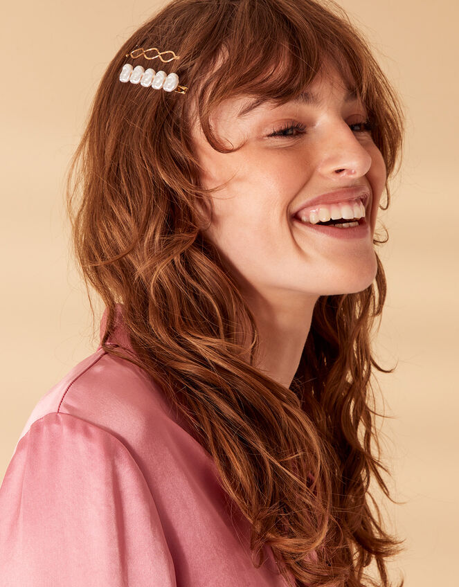 Mixed Pearl Hair Slides Set of Two Hair clips Accessorize UK