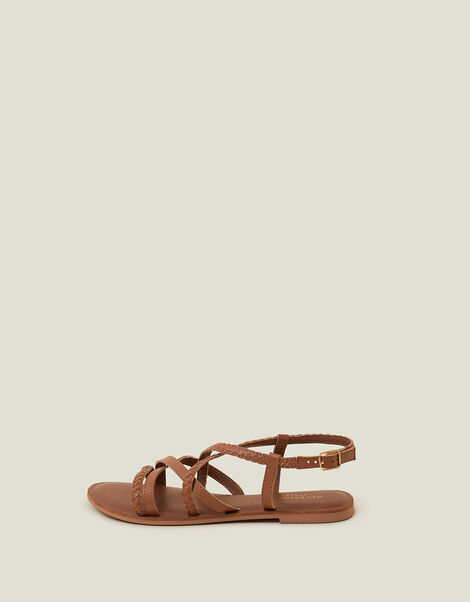Wide Fit Plaited Leather Sandals, Tan (TAN), large