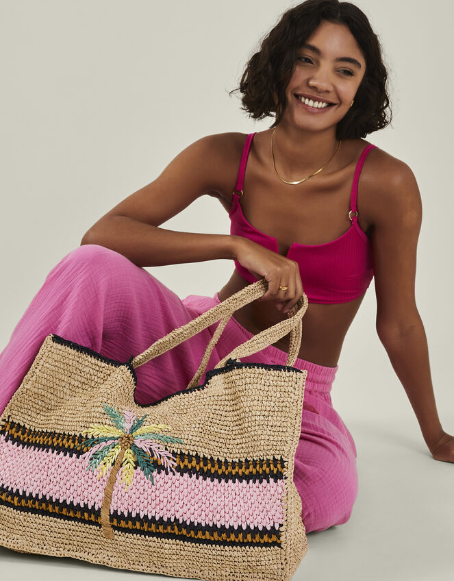 Palm Raffia Shopper Bag, , large
