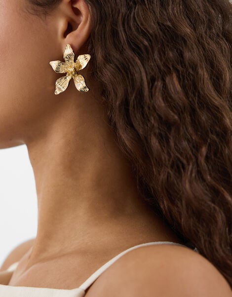 Large Flower Stud Earrings, , large