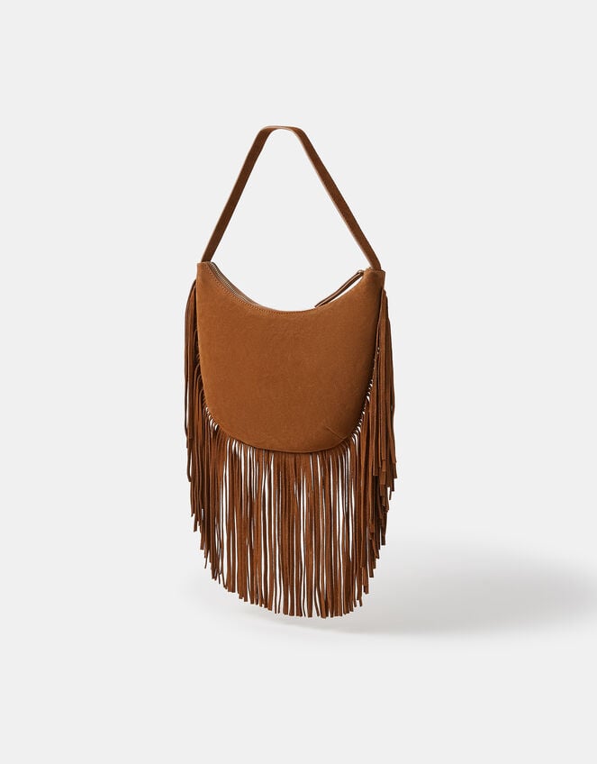 Leather Fringe Scoop Shoulder Bag, , large