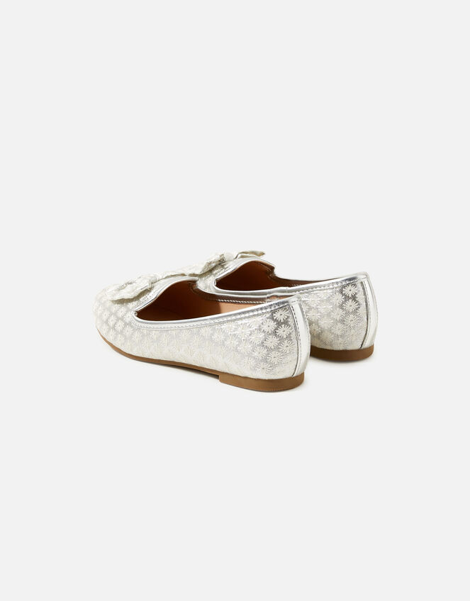 Girls Jacquard Bow Slipper Shoes, Ivory (IVORY), large