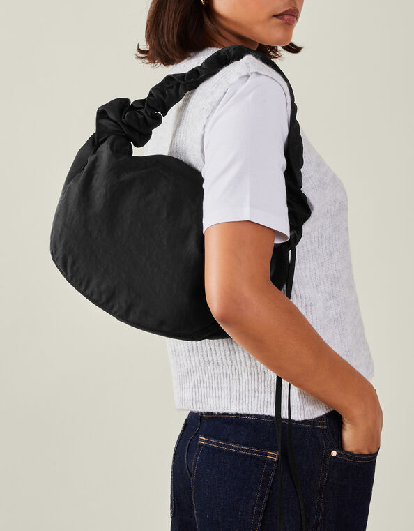 Ruched Strap Sling Bag, Black (BLACK), large