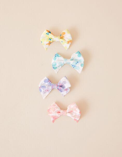 Girls Floral Print Bow Hair Clips 4 Pack, , large