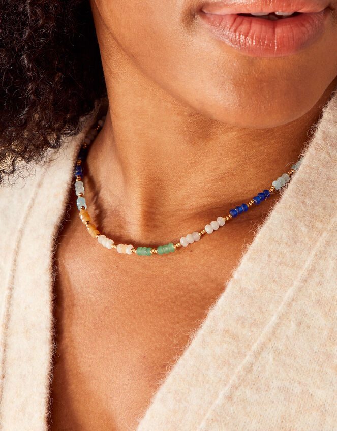 Gold-Plated Mixed Healing Stone Beaded Necklace, , large