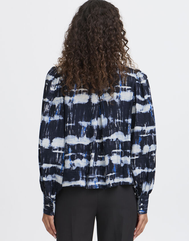 Ichi Tie-Dye Blouson Blouse, Black (BLACK WHITE), large
