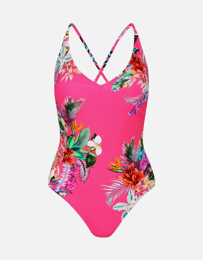 Tropical Plunge Ring Detail Swimsuit, Pink (PINK), large