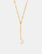 14ct Gold-Plated Pearl Lariat Necklace, , large