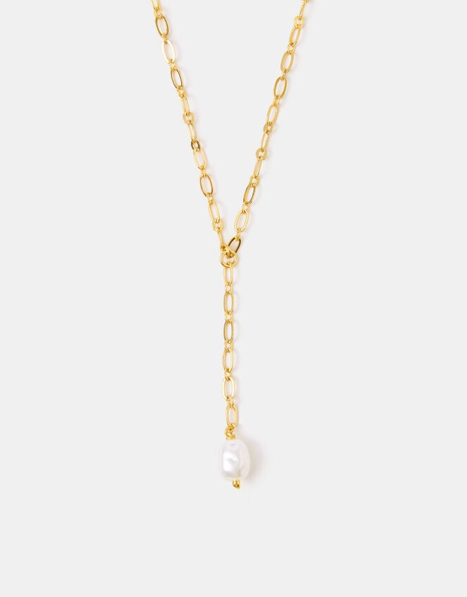 14ct Gold-Plated Pearl Lariat Necklace, , large